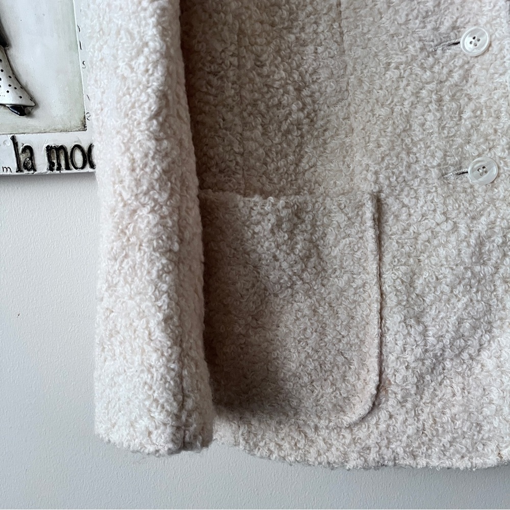 Vintage 100% Bouclé Wool Cream Textured Minimalist Teddy Blazer Size M - Picture 3 of 13